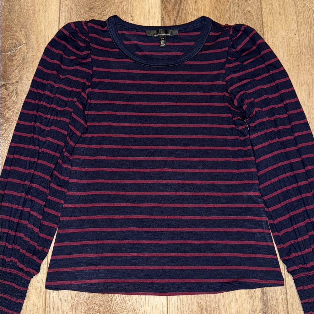 White House Black Market WHBM Women’s XS Striped Navy and Maroon Women's Top